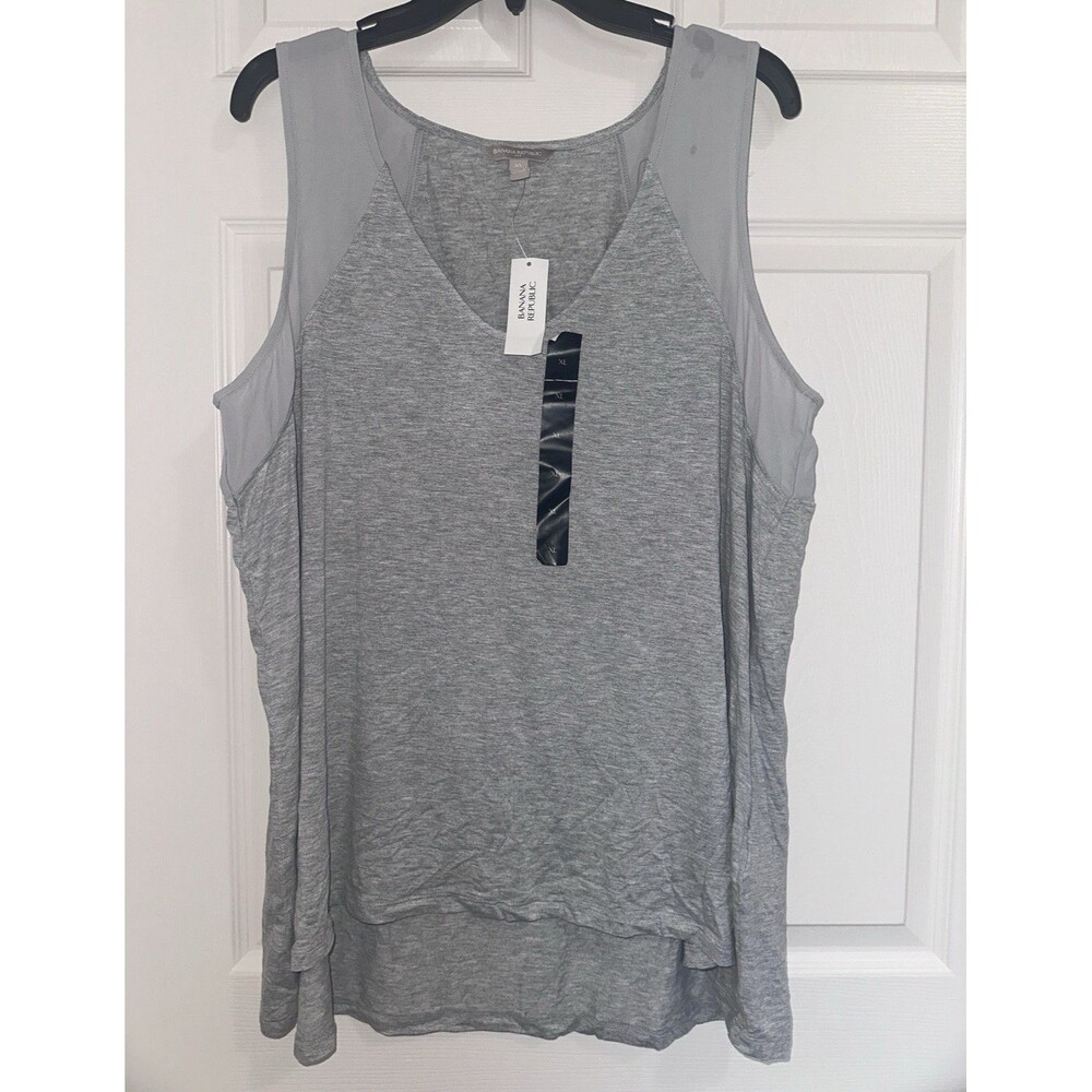 Banana Republic Sheer Knit Gray Scoop Neck Wide Strap Tank Womens XL